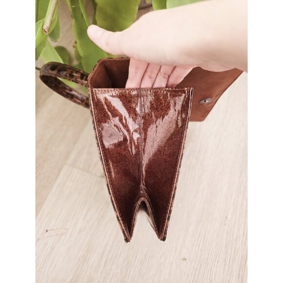 Escada Leopard Animal Print Brown Patent Leather Handle Hand Mini Bag Purse - Picture 7 of 11